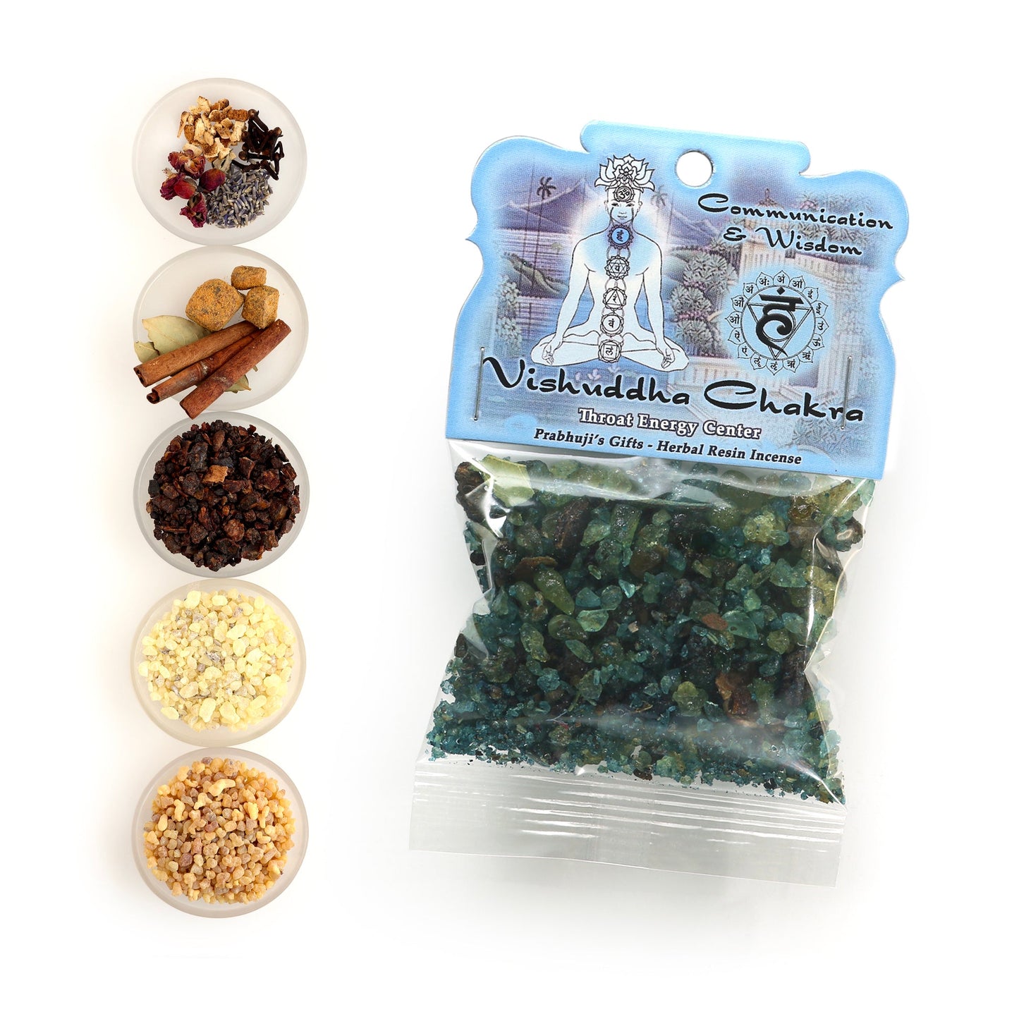 Prabhuji Resin Incense Throat Chakra Vishuddha - Communication and Responsibility - 1.2oz bag