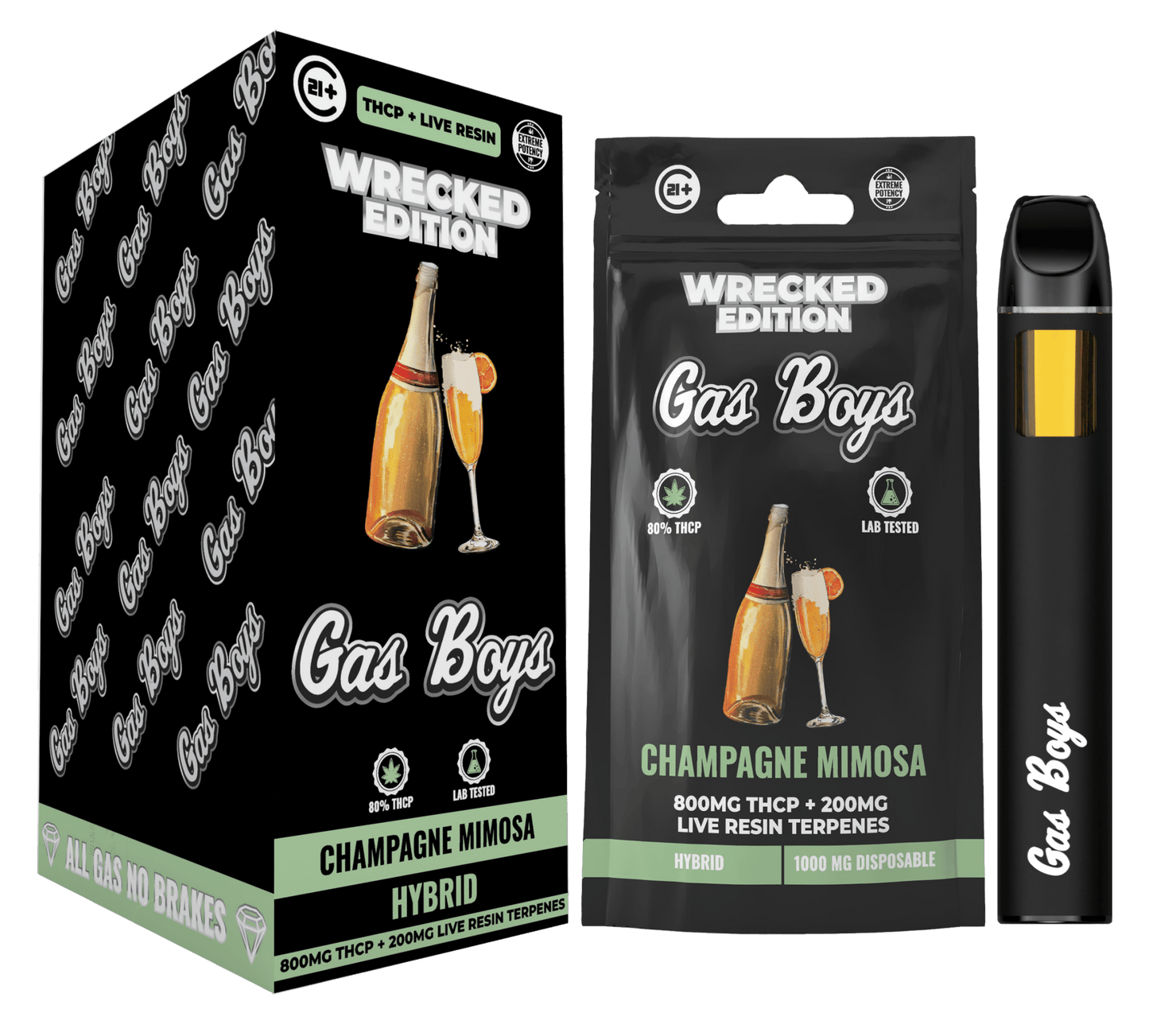 WRECKED THCP 1G DISPOSABLE VAPE - Champagne Mimosa - Hybrid (10ct) - Tree Spirit Wellness