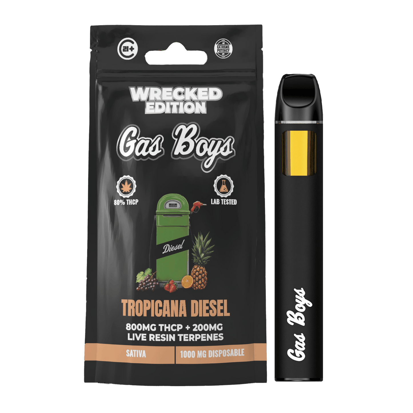 WRECKED THCP 1G DISPOSABLE VAPE - Tropicana Diesel - Sativa (10ct) - Tree Spirit Wellness