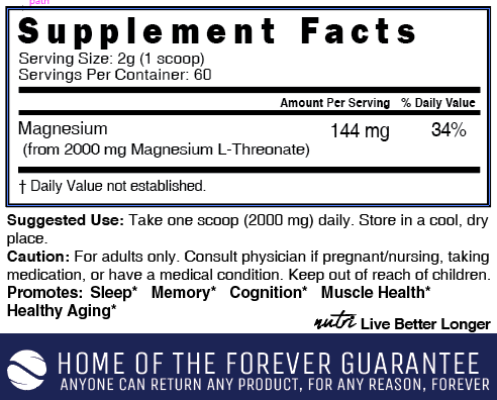 Magnesium L-Threonate 2000mg Unflavored Powder 120g - Tree Spirit Wellness