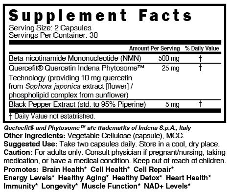 NMN+ 500 mg (NMN + Quercetin & Piperine) 60ct - Tree Spirit Wellness