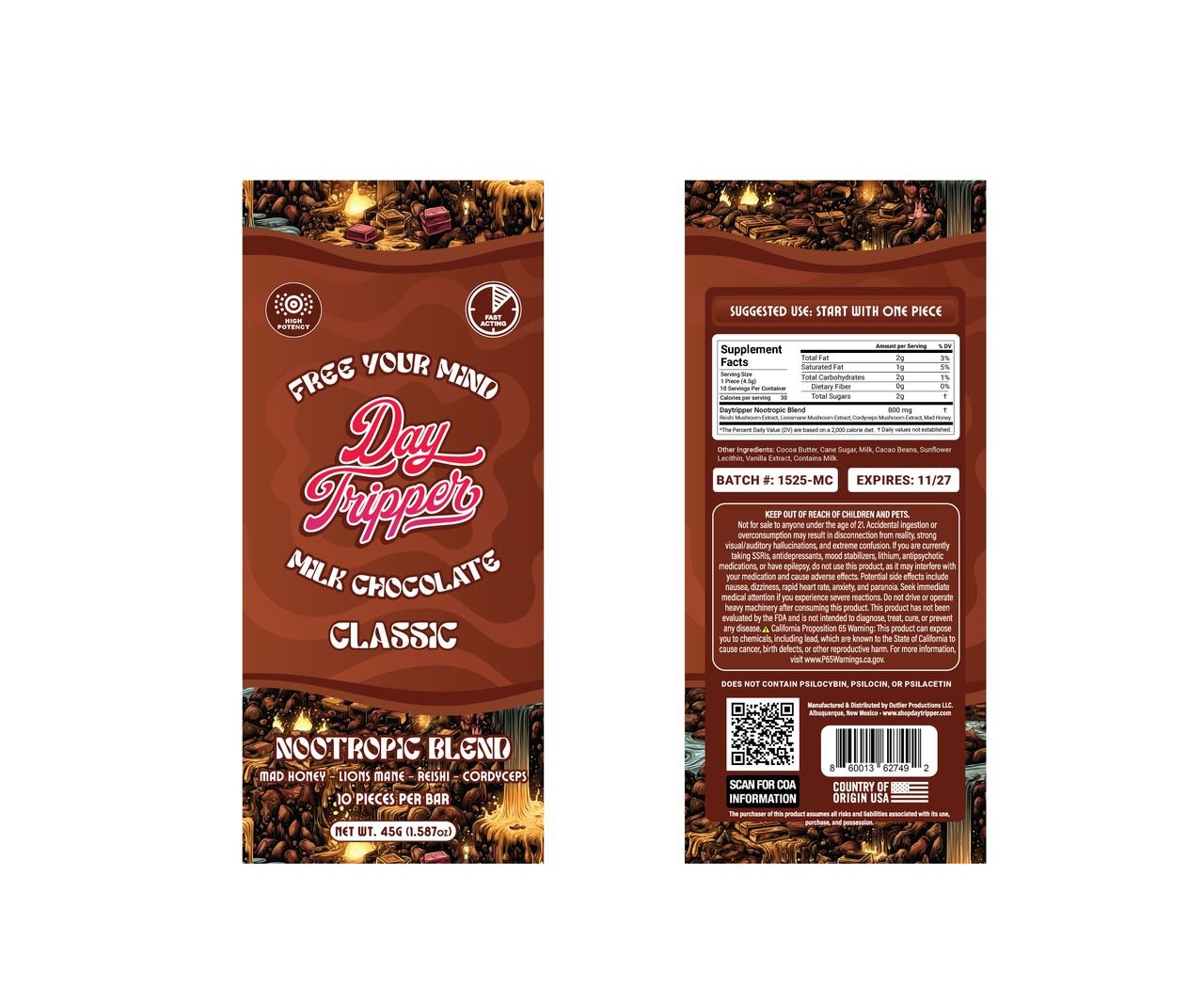 10 Piece Artisan Chocolate - Milk Chocolate Bar - 10 Bars/Case - Tree Spirit Wellness