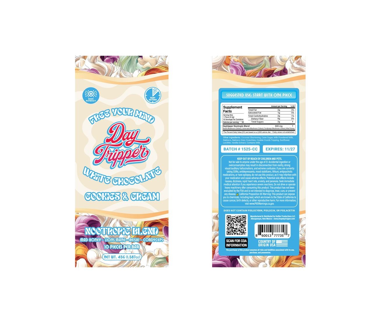 10 Piece Cookies & Cream White Chocolate Bar - 10 Bars/Case - Tree Spirit Wellness