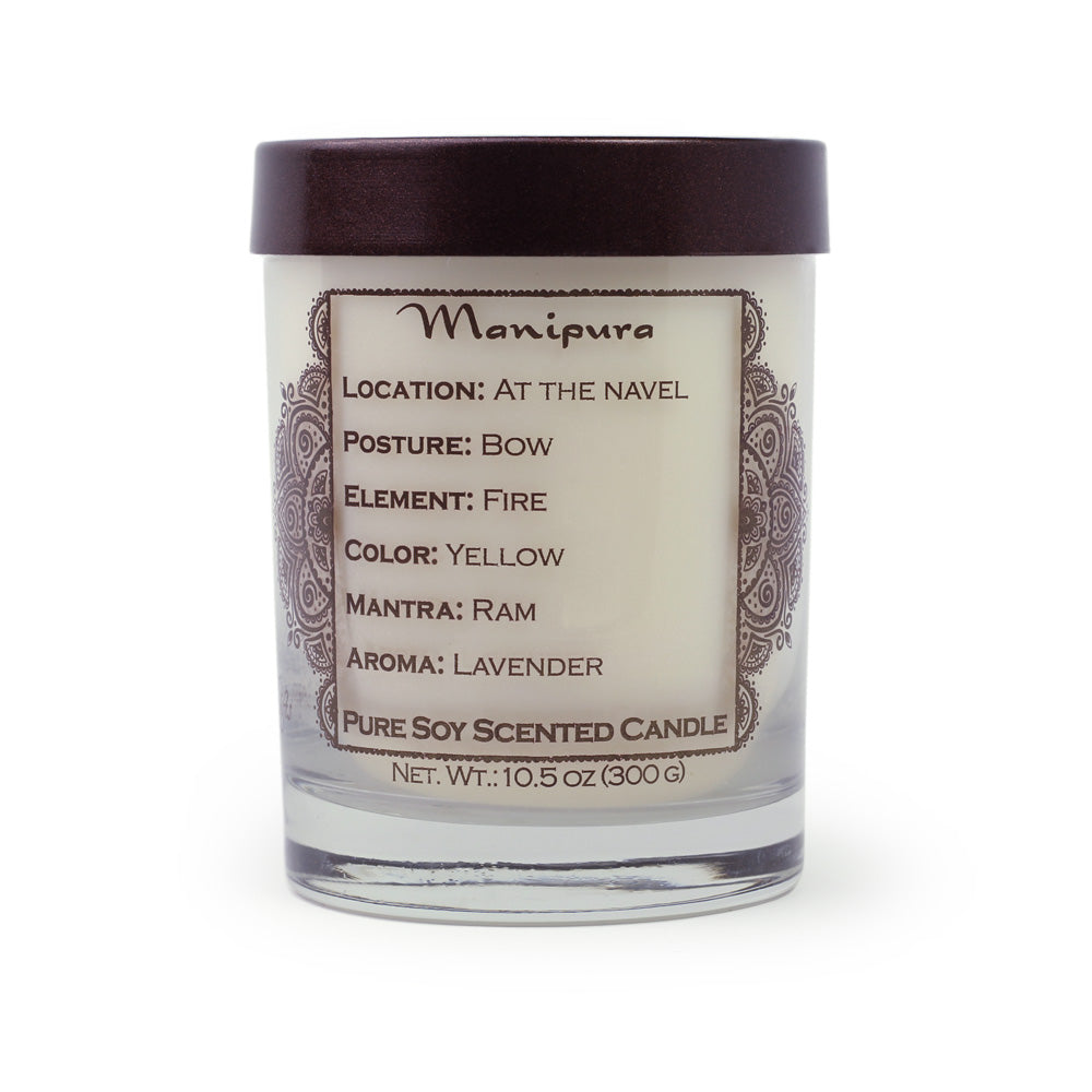 Soy Candle for Chakra Meditation Scented with Essential Oils | Solar Plexus Chakra Manipura | Lavender Blossom | Power and Self-confidence - 10.5oz - Wholesale and Retail Prabhuji's Gifts 