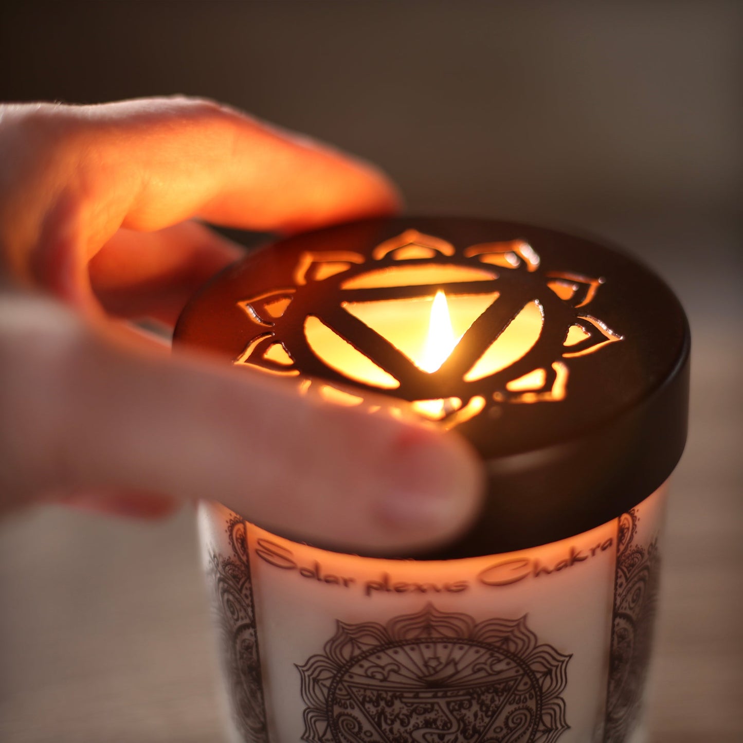Prabhuji Solar Plexus Chakra Manipura | Soy Candle for Chakra Meditation Scented with Essential Oils | Lavender Blossom | Power and Self-confidence - 10.5oz