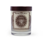 Soy Candle for Chakra Meditation Scented with Essential Oils | Throat Chakra Vishuddha | Woods & Amber | Communication and Wisdom - 10.5oz - Wholesale and Retail Prabhuji's Gifts 