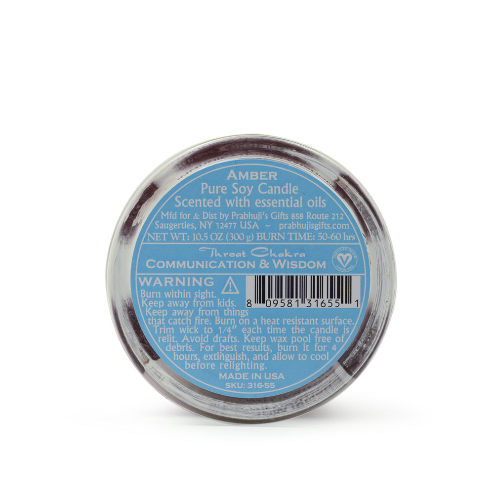 Soy Candle for Chakra Meditation Scented with Essential Oils | Throat Chakra Vishuddha | Woods & Amber | Communication and Wisdom - 10.5oz - Wholesale and Retail Prabhuji's Gifts 