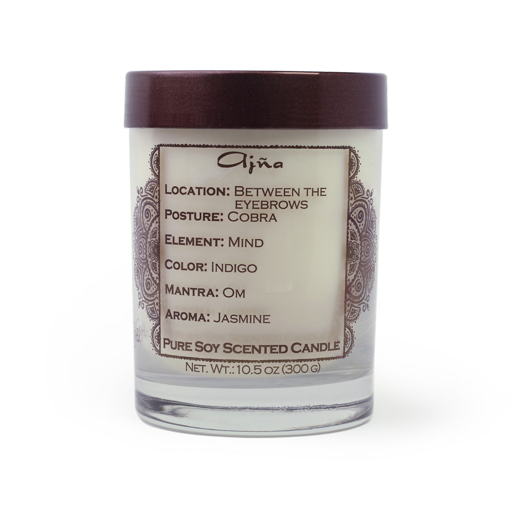 Soy Candle for Chakra Meditation Scented with Essential Oils | Third Eye Chakra Ajna | Indian Jasmine | Concentration and Intuition - 10.5oz - Wholesale and Retail Prabhuji's Gifts 