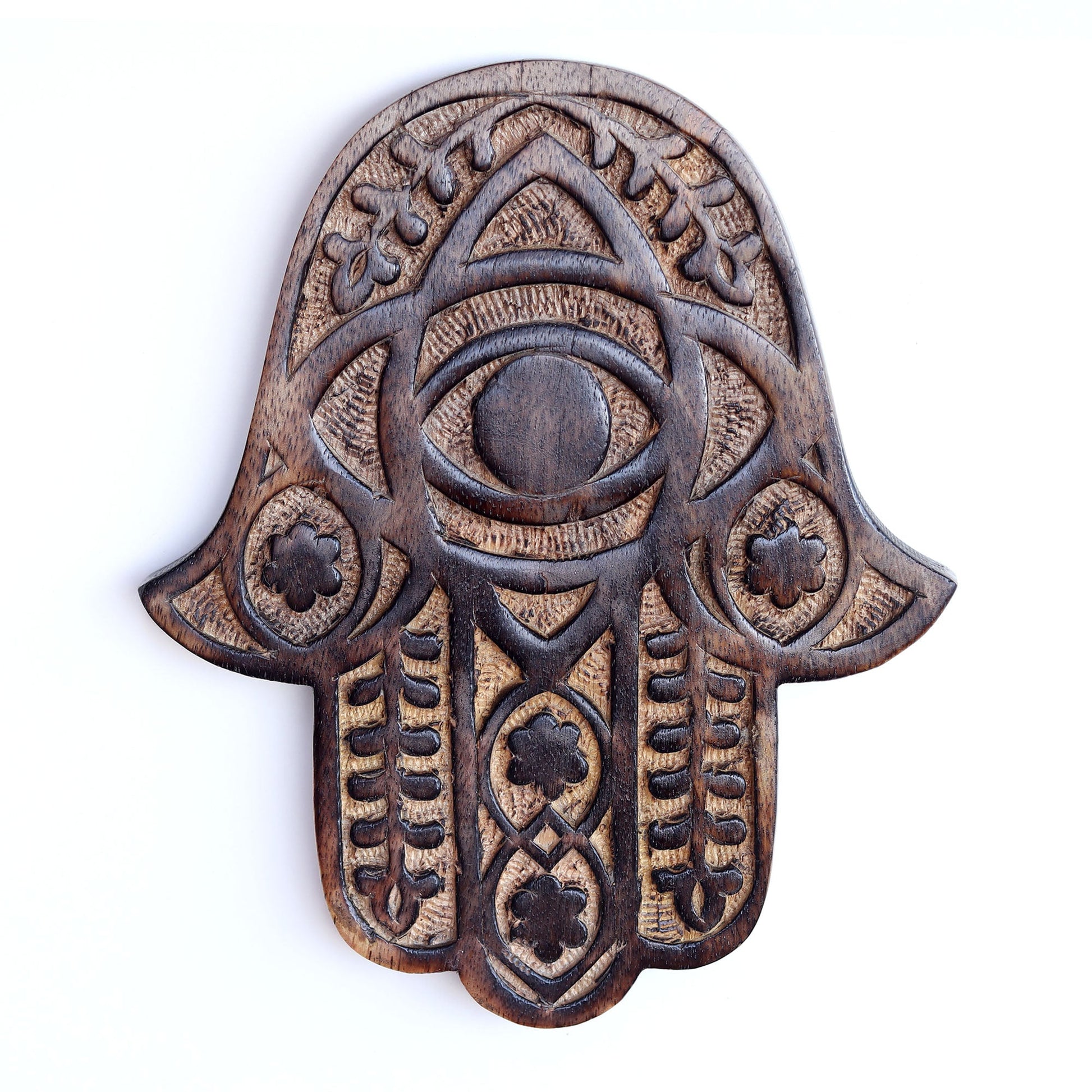 Decor - Wooden Hamsa - Myrtle 7"x6" - Wholesale and Retail Prabhuji's Gifts