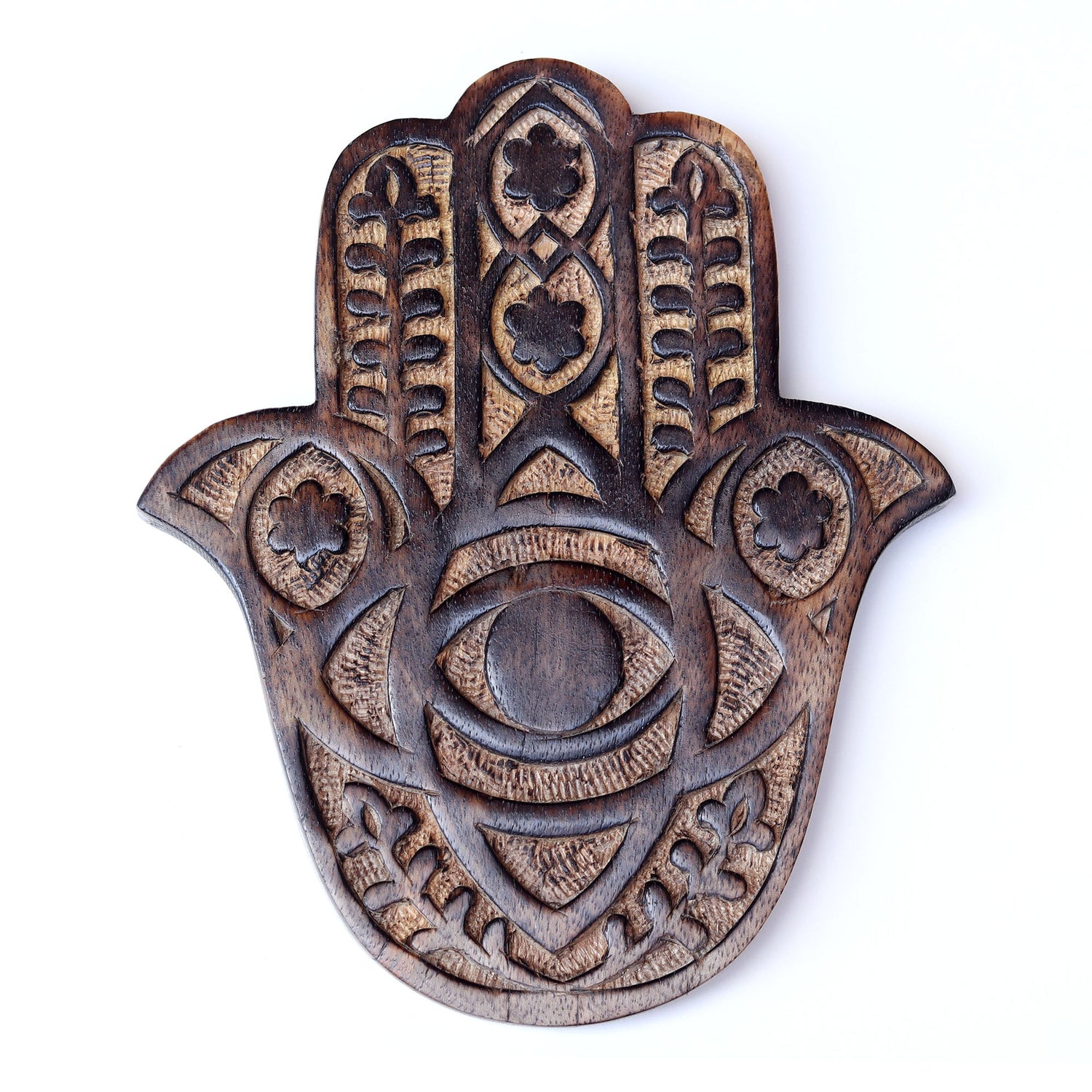 Decor - Wooden Hamsa - Myrtle 7"x6" - Wholesale and Retail Prabhuji's Gifts