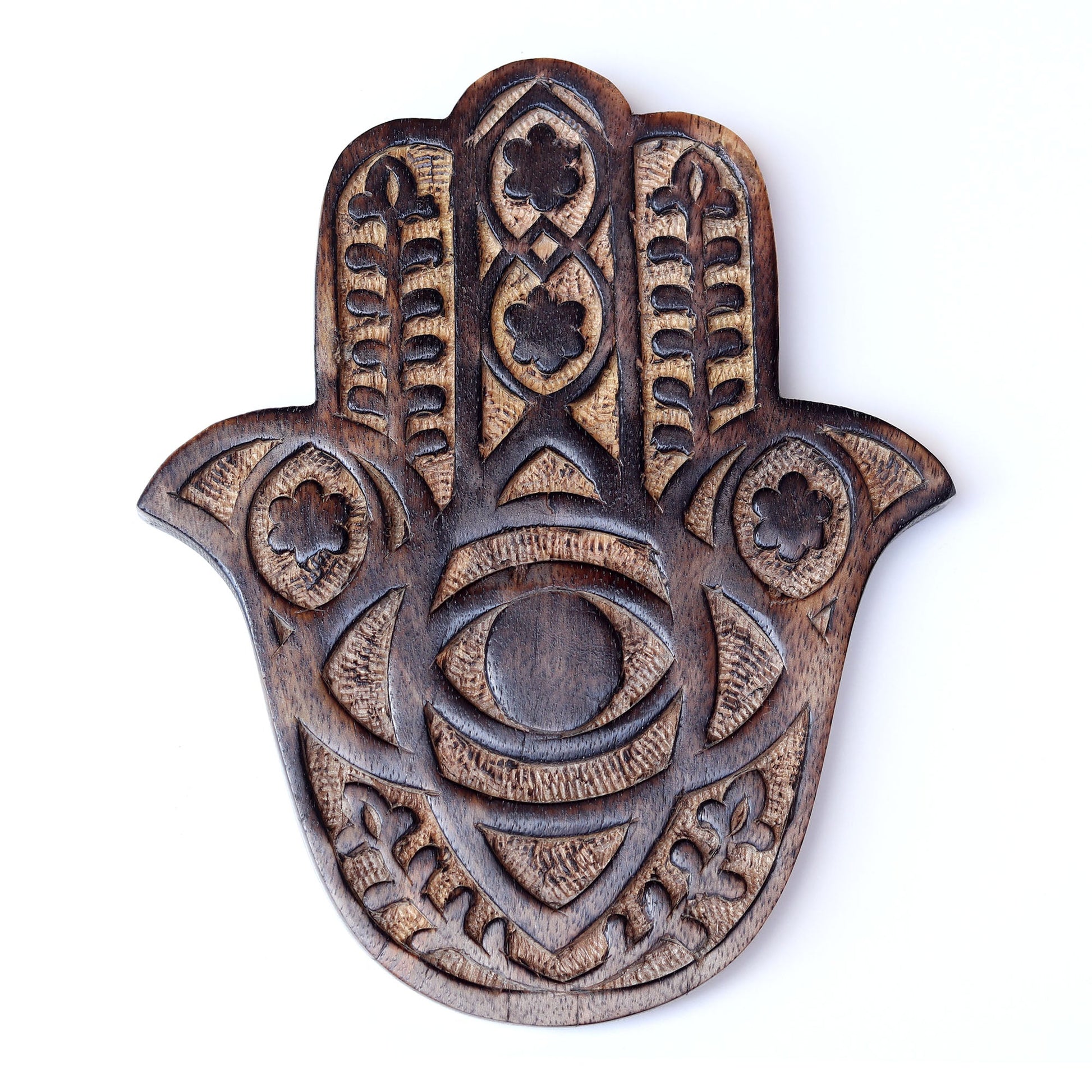 Decor - Wooden Hamsa - Myrtle 7"x6" - Wholesale and Retail Prabhuji's Gifts