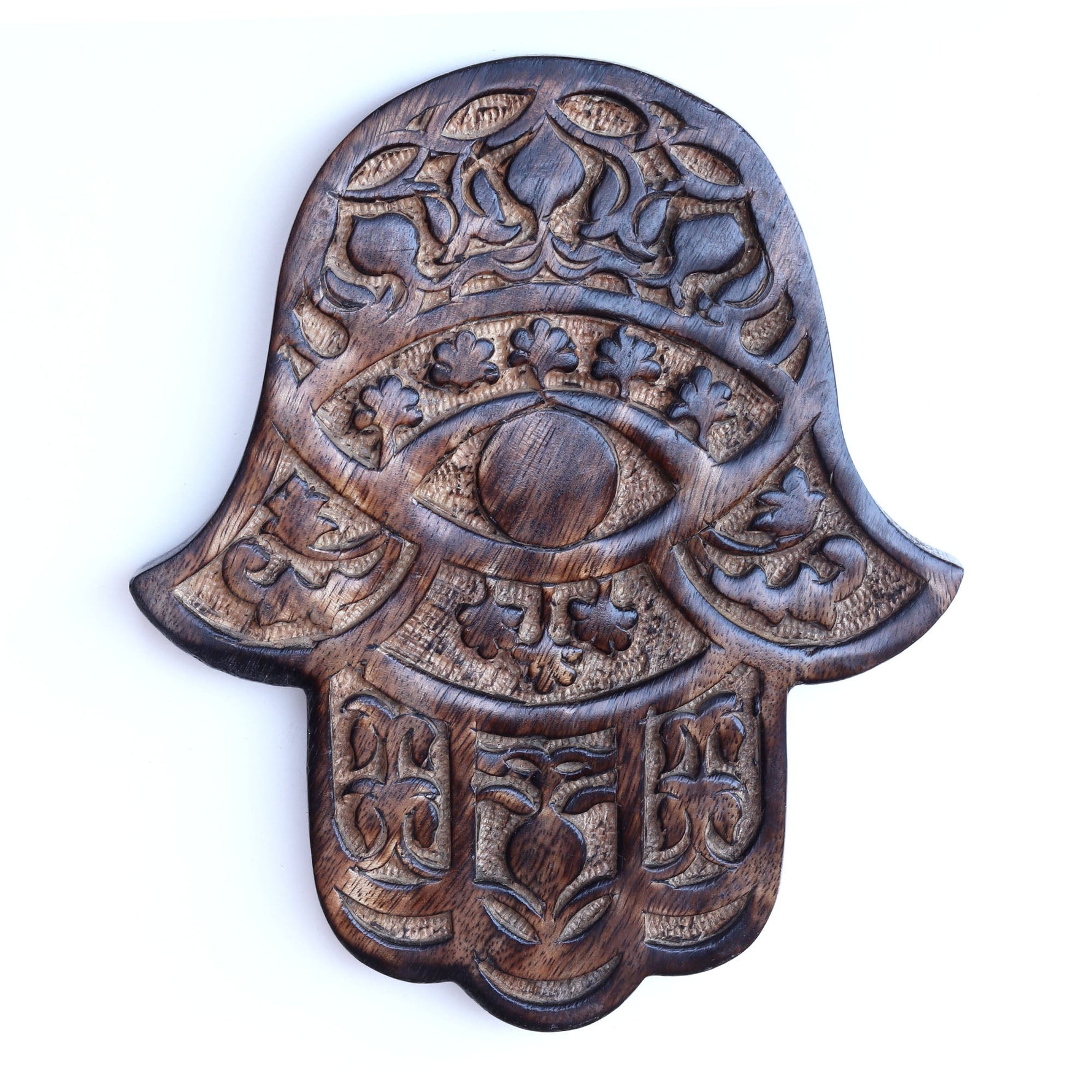 Decor - Wooden Hamsa - Pomegranate 7"x6", Hand of Mary, Hand of Fatima - Wholesale and Retail Prabhuji's Gifts