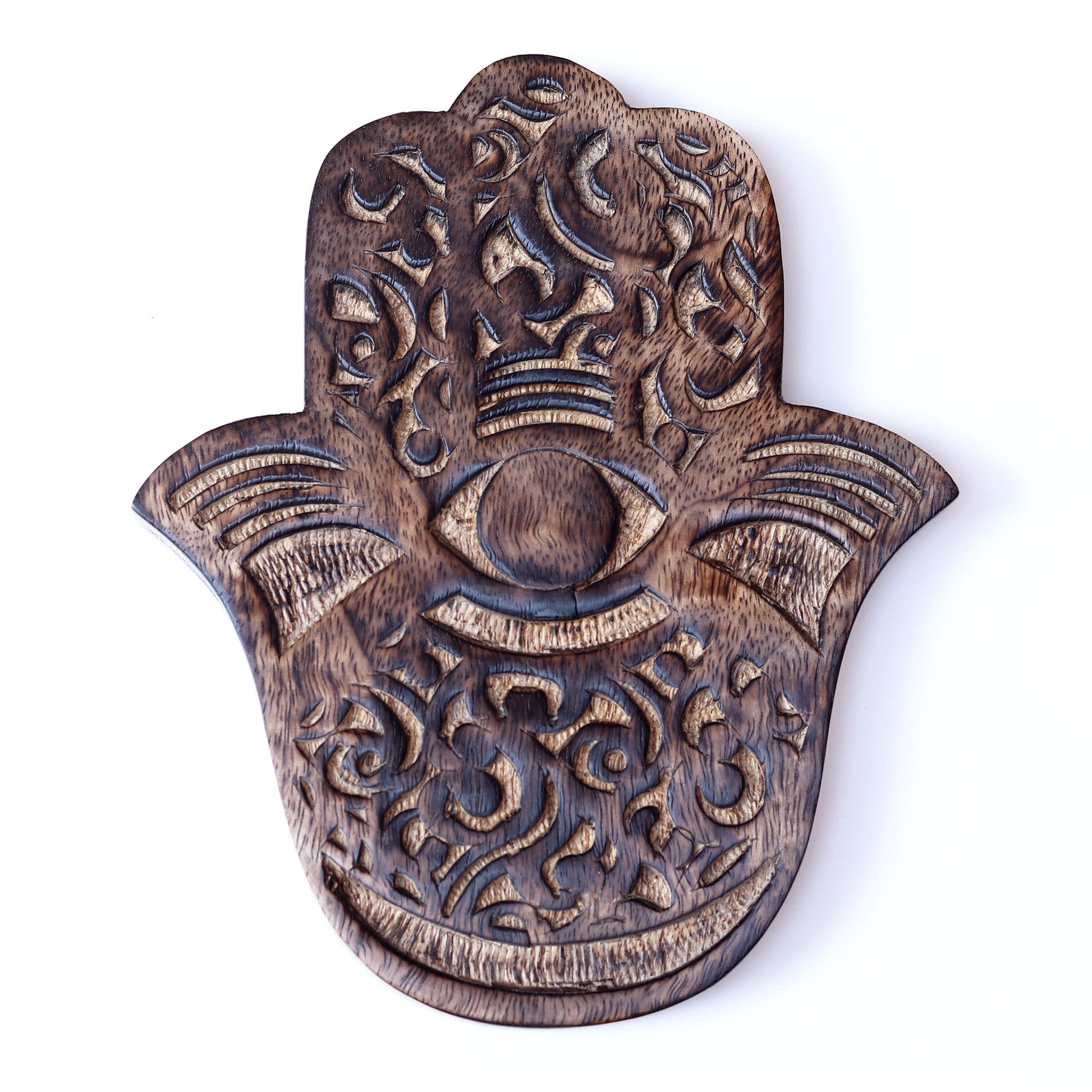 Decor - Wooden Hamsa - Swirl Wave 7"x6", Hand of Fatima, Hand of Mary - Wholesale and Retail Prabhuji's Gifts