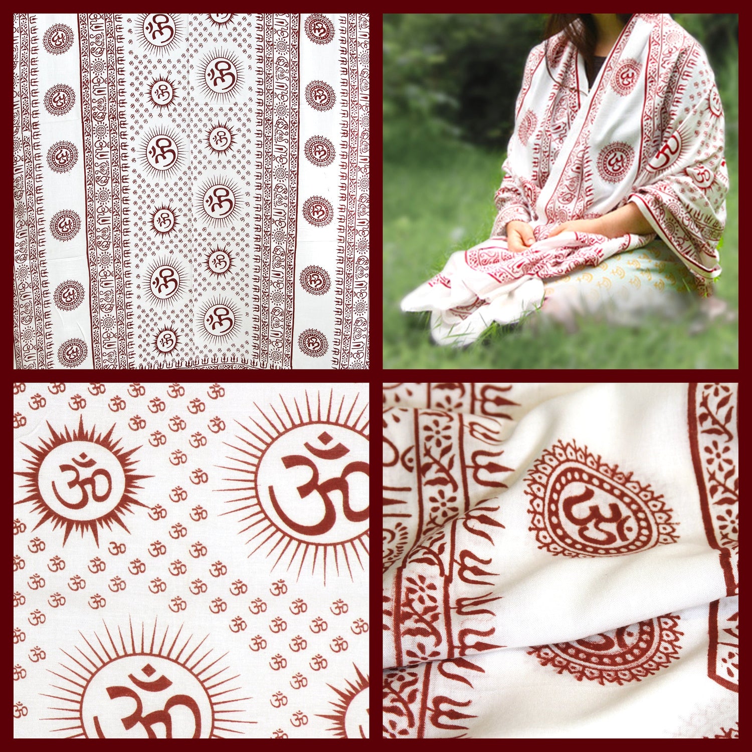 Prabhuji Meditation Yoga Prayer Shawl - Mantra Om - White Large