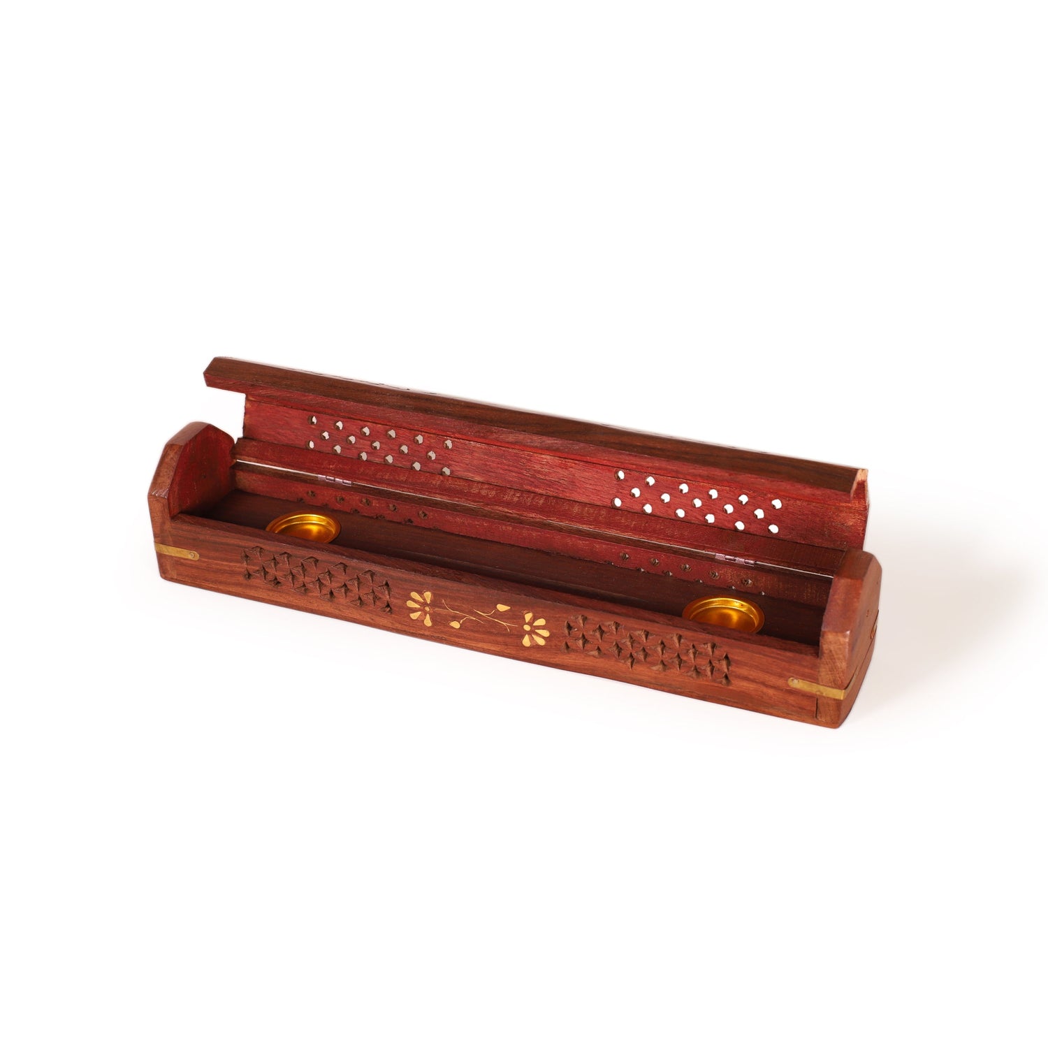 Prabhuji's Gifts box burner 5-panel jali and flowers inlay