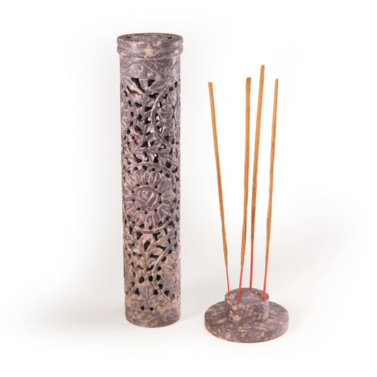 Prabhuji Incense Burner - Soapstone Tower Rose Vine Jali