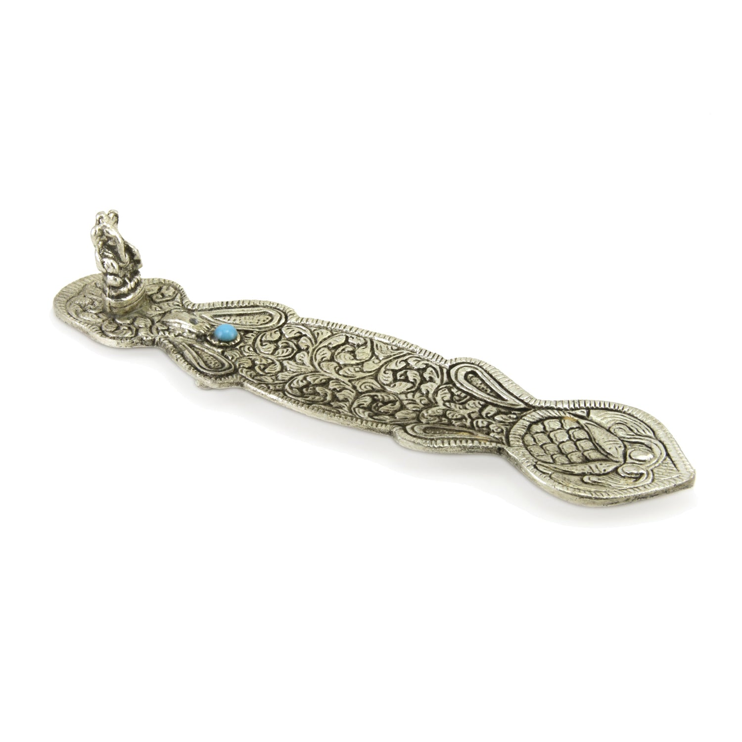 Prabhuji Incense Burner -  Ornate Metal Ganesh Incense Burner with Leaves