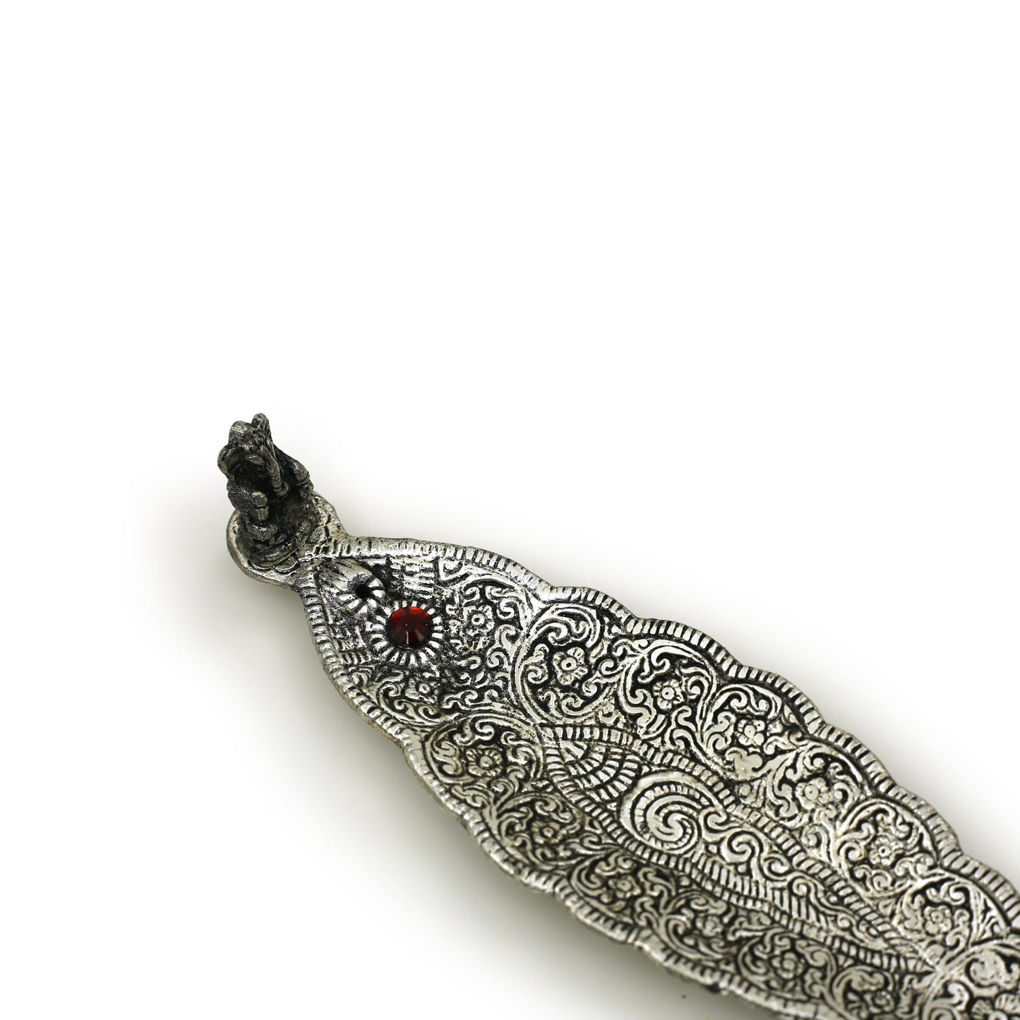 Prabhuji Incense Burner -  Ornate Metal Ganesh Large Leaf