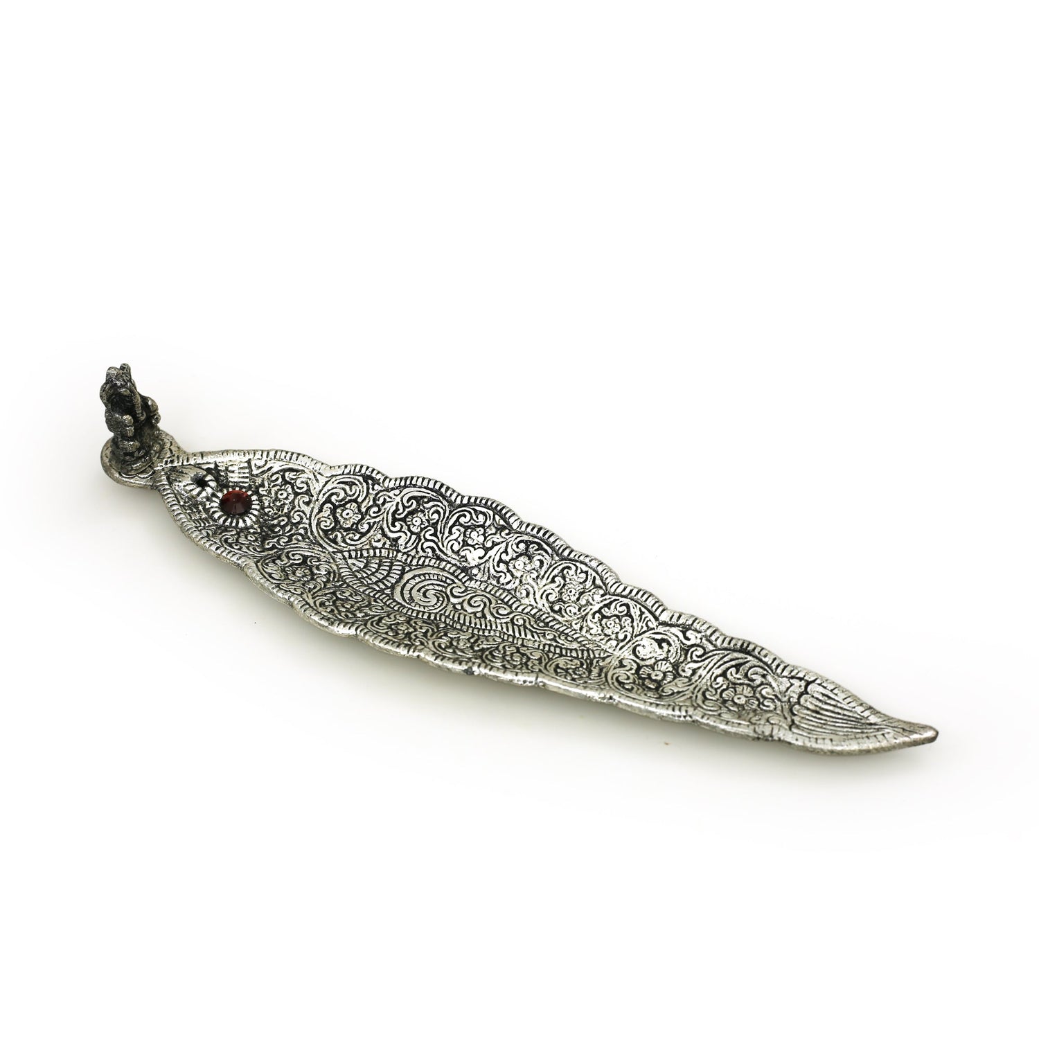 Prabhuji Incense Burner -  Ornate Metal Ganesh Large Leaf