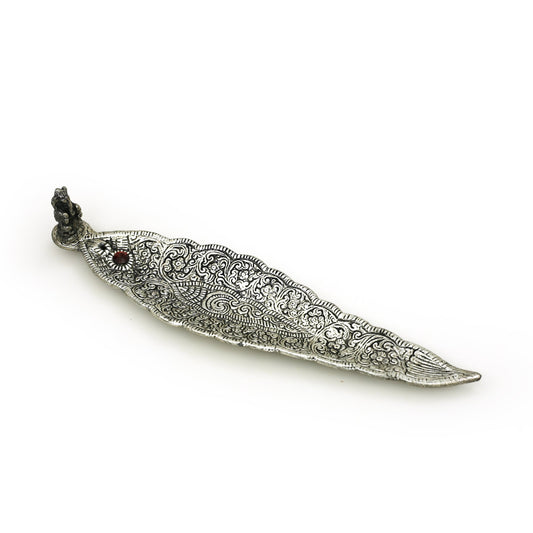 Prabhuji Incense Burner -  Ornate Metal Ganesh Large Leaf