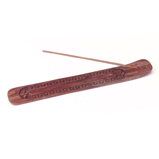 Incense Burner - Wooden Flat Carved Quatrefoil  - Prabhuji's Gifts wholesale and retail