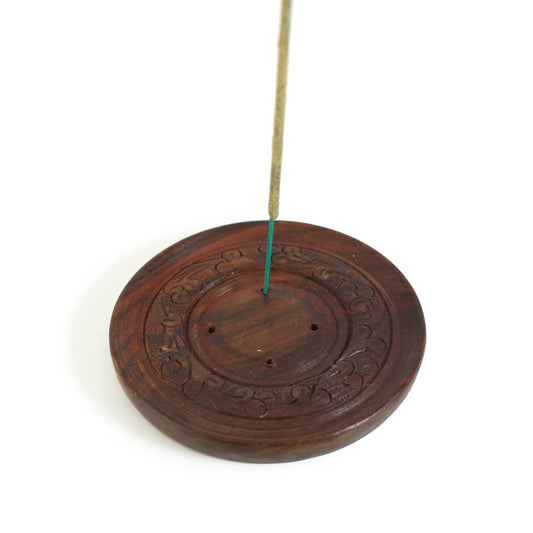 Prabhuji Incense Burner - Wooden Round Plate - 4 inches