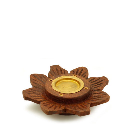 Incense Burner - Wooden Round Plate Lotus - 4 inches - Wholesale and Retail Prabhuji's Gifts 