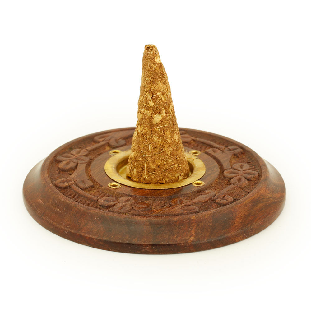 Incense Burner - Wooden Round Plate Flowers - 4 inches - Wholesale and Retail Prabhuji's Gifts 