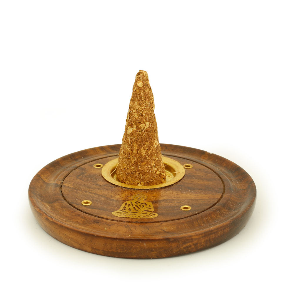 Incense Burner - Wooden Round Plate Buddha - 4 inches - Wholesale and Retail Prabhuji's Gifts 