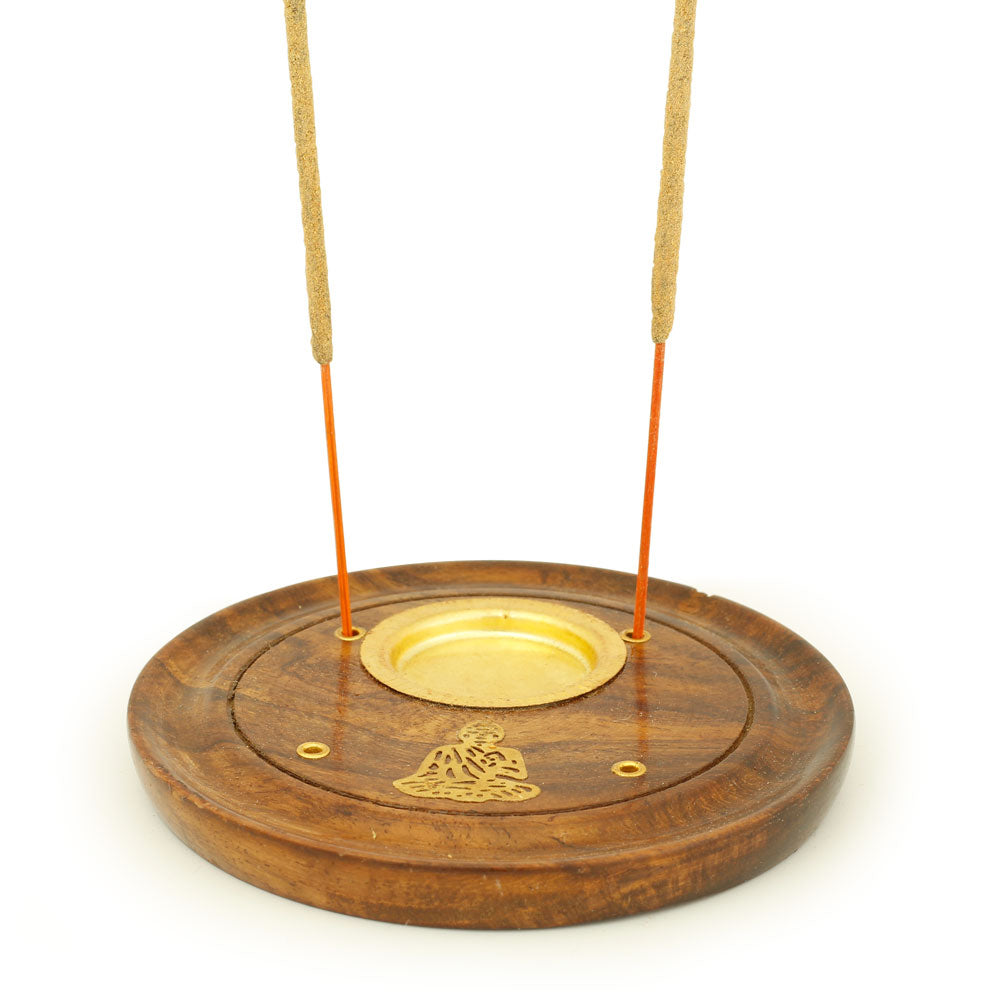 Incense Burner - Wooden Round Plate Buddha - 4 inches - Wholesale and Retail Prabhuji's Gifts 