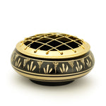 Burner - Black Brass Burner, Low Base, Fern Engraving, Net Top 1.25"Hx2.75"D - Wholesale and Retail Prabhuji's Gifts 