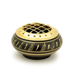 Burner - Black Brass Burner, Low Base, Feather Engraving, Net Top 1.25"Hx2.25"D - Wholesale and Retail Prabhuji's Gifts 