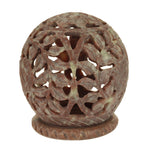 Burner for Cones and Candle Holder - Soapstone Carved T-Lite Ball - Leaves 3 inches - Wholesale and Retail Prabhuji's Gifts 