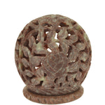 Burner for Cones and Candle Holder - Soapstone Carved T-Lite Ball - Leaves 3 inches - Wholesale and Retail Prabhuji's Gifts 