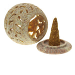 Burner for Cones and Candle Holder - Soapstone Carved T-Lite Ball - Large leaves 3 inches - Wholesale and Retail Prabhuji's Gifts 