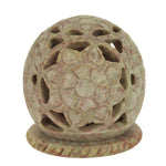 Burner for Cones and Candle Holder - Soapstone Carved T-Lite Ball - Flowers 3 inches - Wholesale and Retail Prabhuji's Gifts 