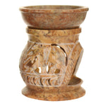 Oil Diffuser - Natural Soapstone Oil Burner Round Elephant 4" - Wholesale and Retail Prabhuji's Gifts 
