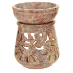 Oil Diffuser - Natural Soapstone Oil Burner Round Leaves 4" - Wholesale and Retail Prabhuji's Gifts 