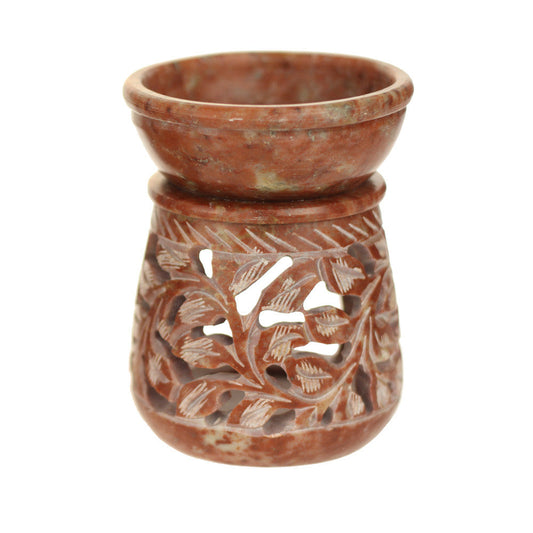 Oil Diffuser - Natural Soapstone Oil Burner Round Leaves 3.25" - Wholesale and Retail Prabhuji's Gifts 