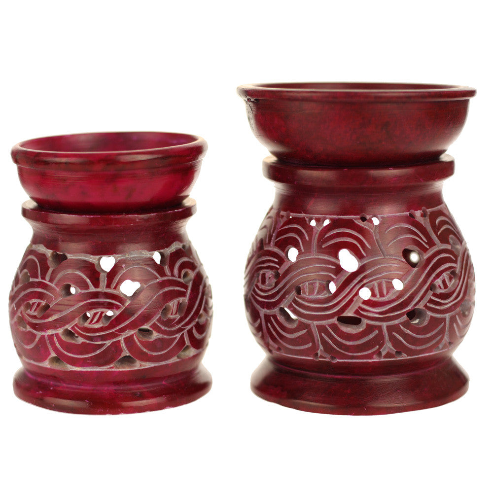 Oil Diffuser - Red Soapstone Oil Burner Carved 3.25" - Wholesale and Retail Prabhuji's Gifts 