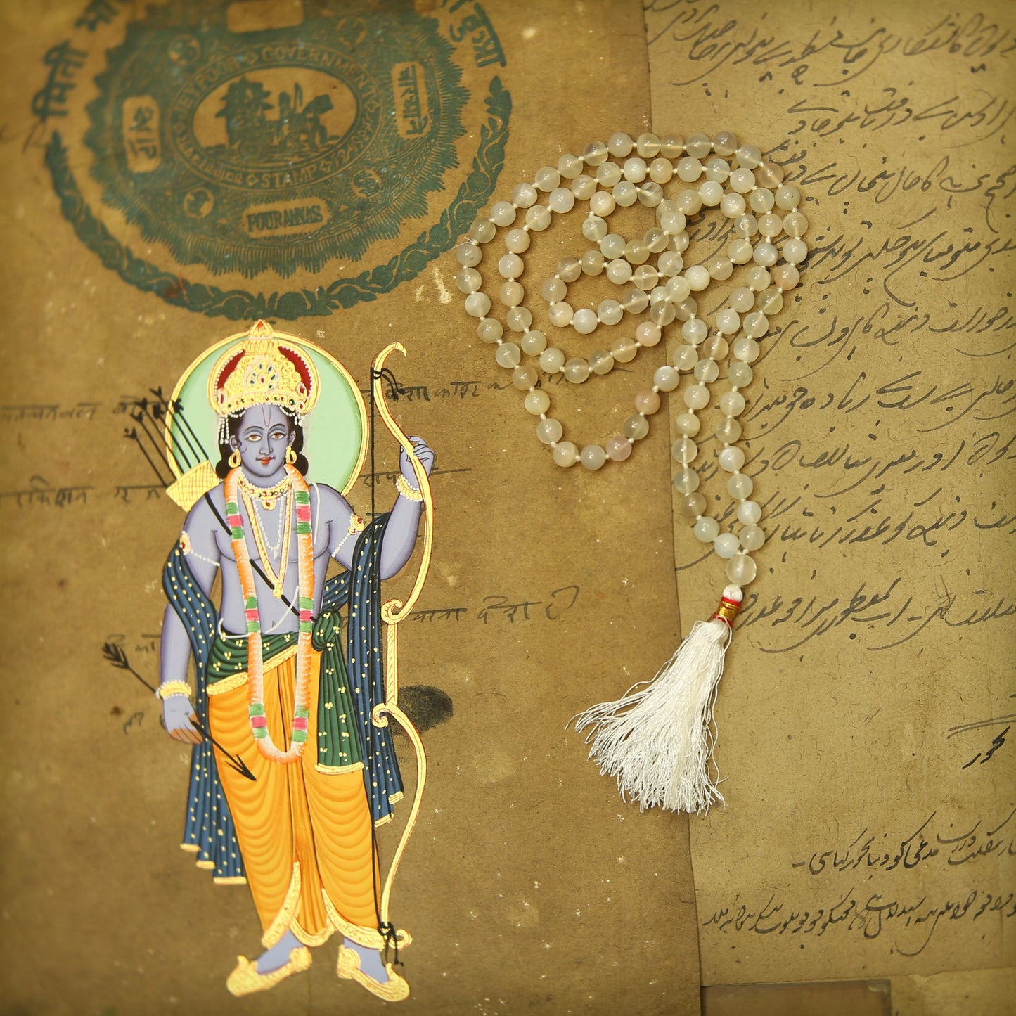 Prabhuji Prayer Mala Beads - Moon Stone  - 108 Prayer Beads