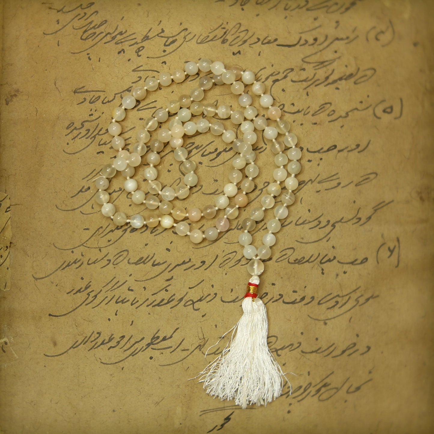 Prabhuji Prayer Mala Beads - Moon Stone  - 108 Prayer Beads