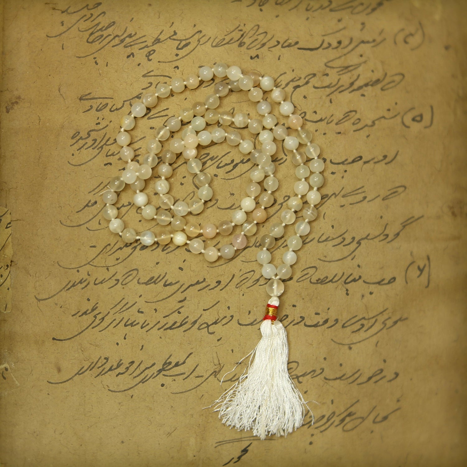 Prabhuji Prayer Mala Beads - Moon Stone  - 108 Prayer Beads