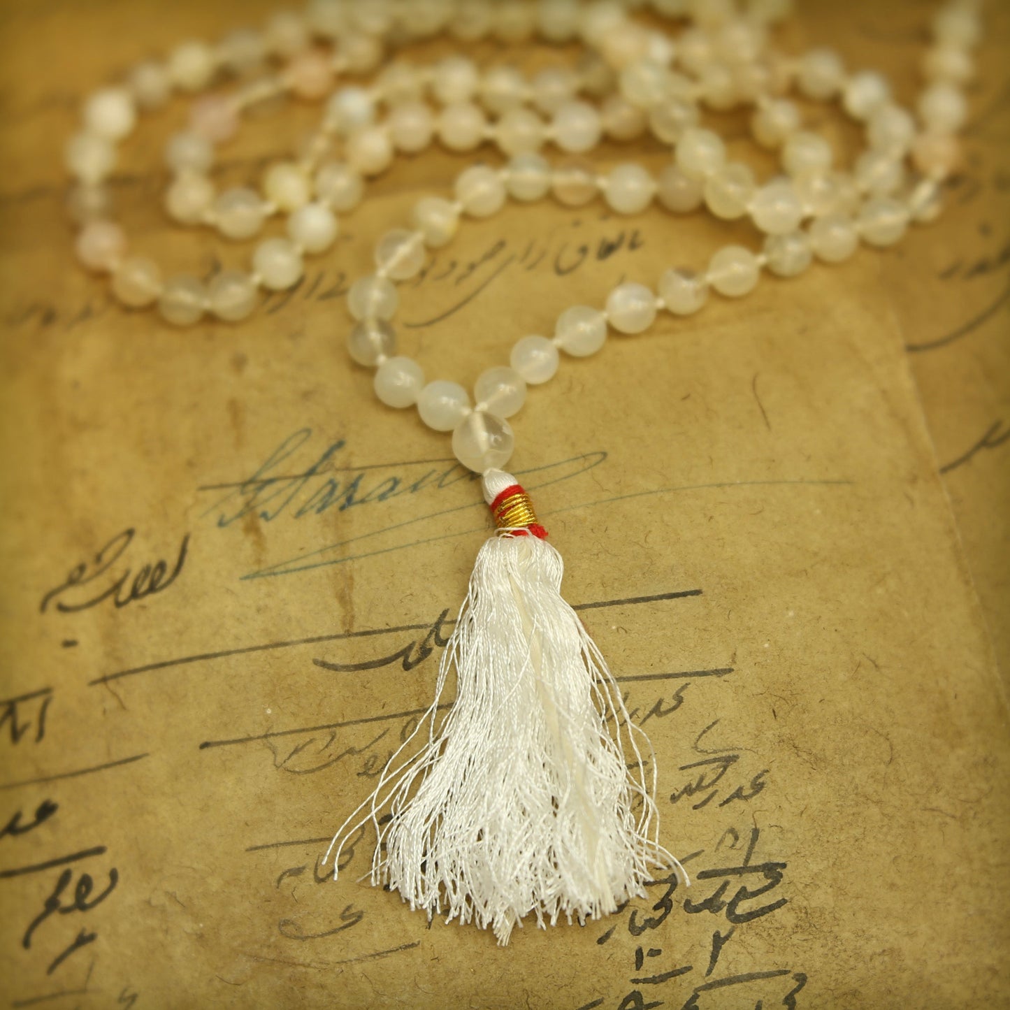Prabhuji Prayer Mala Beads - Moon Stone  - 108 Prayer Beads