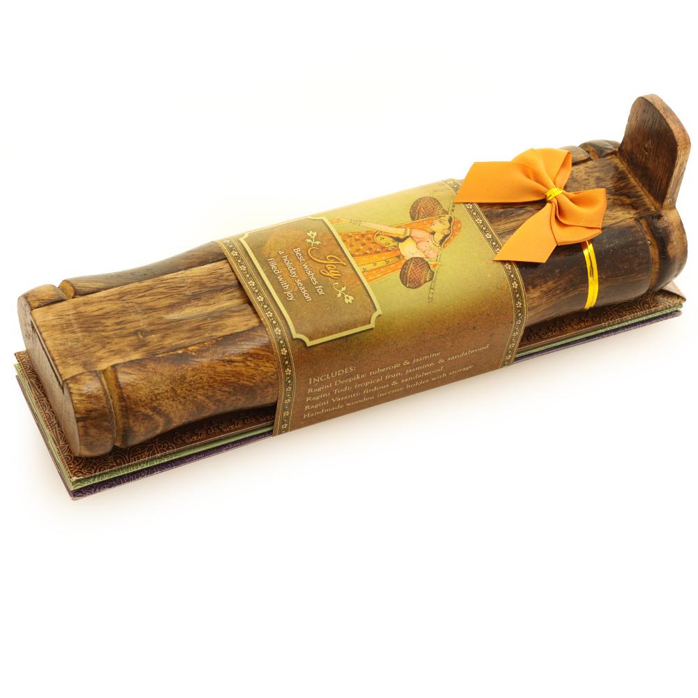Incense Gift Set - Bamboo Burner + 3 Harmony Incense Sticks Packs & Holiday Greeting - Joy - Wholesale and Retail Prabhuji's Gifts 