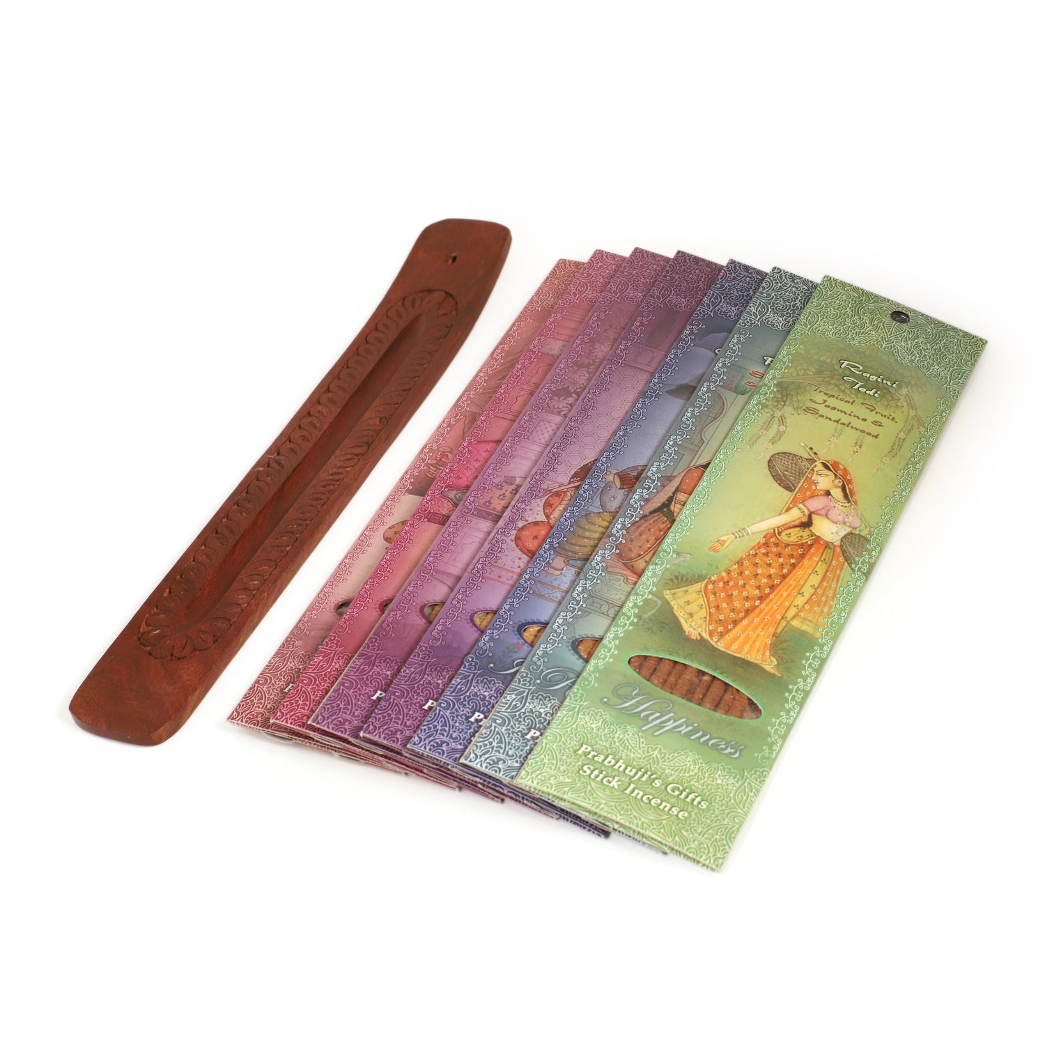 Prabhuji's Gifts - Incense Gift Set - Flat Burner + 7 Harmony Incense Stick & Greeting May Love, Light, Peace & Wisdom be Yours Always