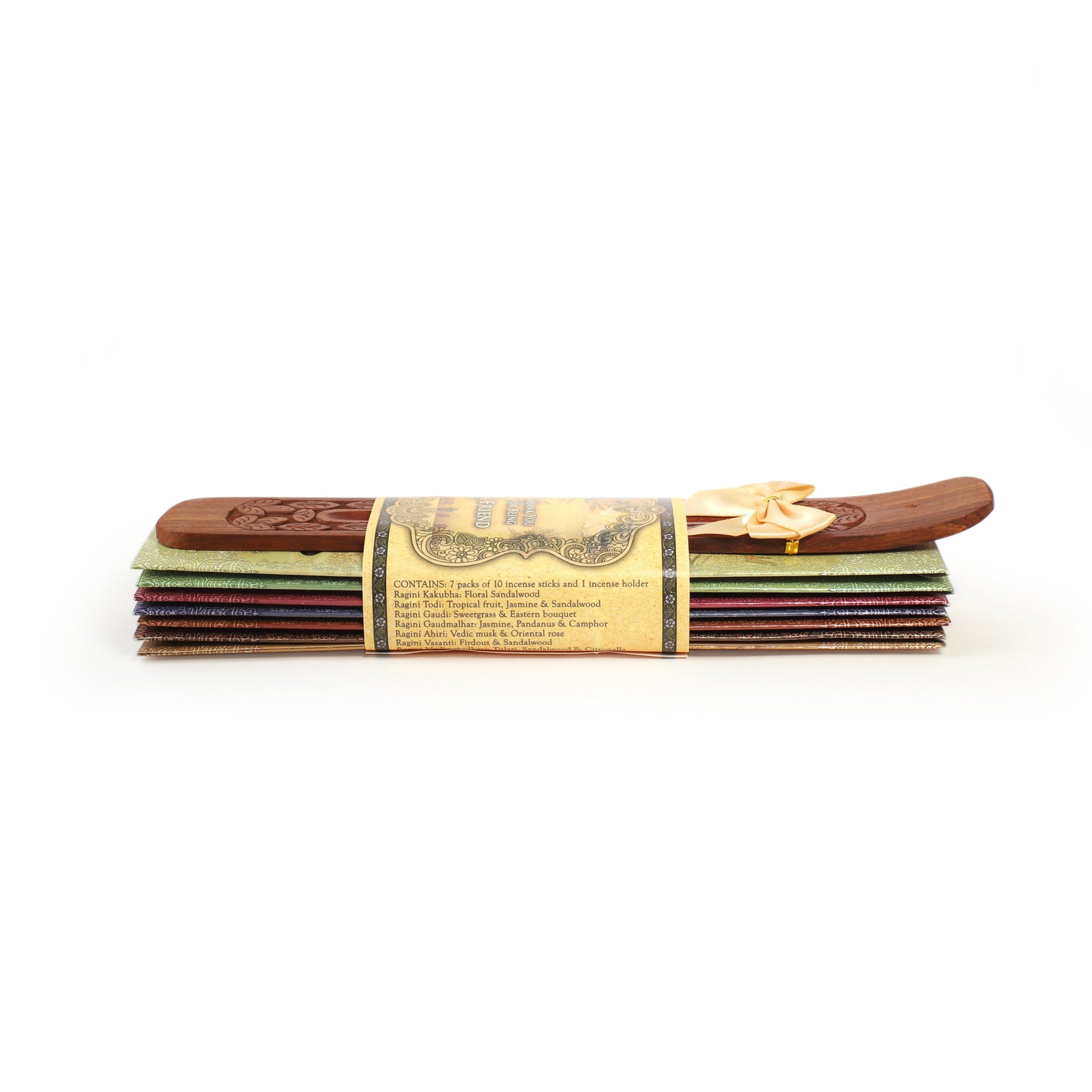 Prabhuji's Gifts - Incense Gift Set - Flat Burner + 7 Harmony Incense Stick & greeting Thank You for Being a Friend