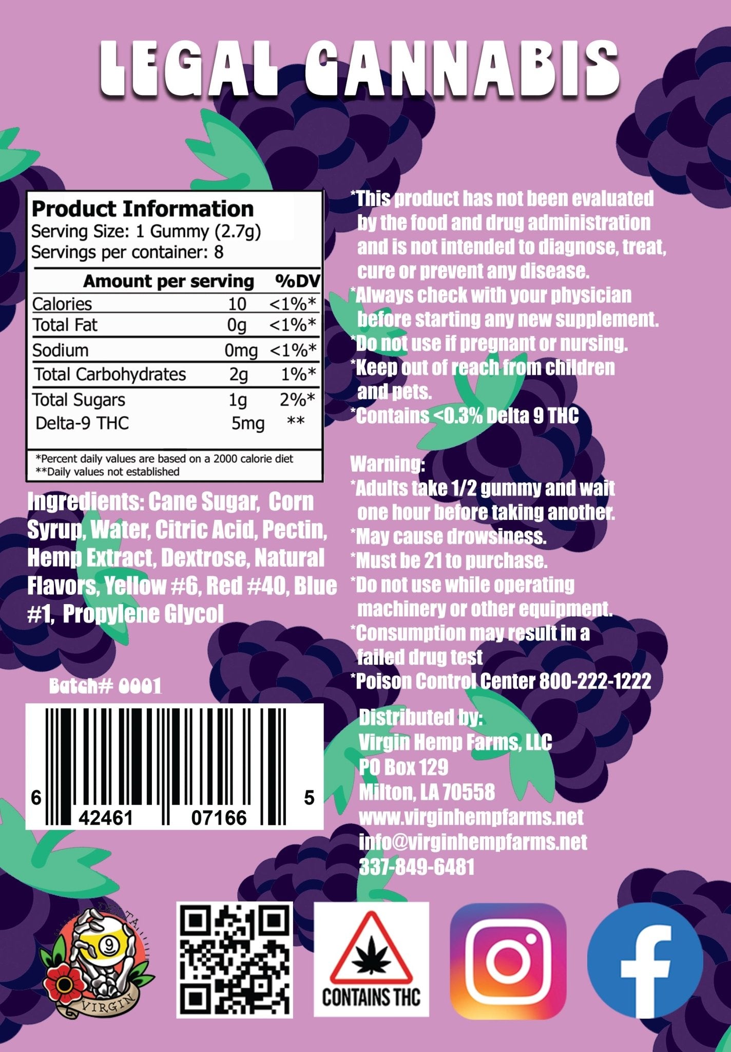 Blackberry 5mg D9 8 count (Box of 10) - Tree Spirit Wellness