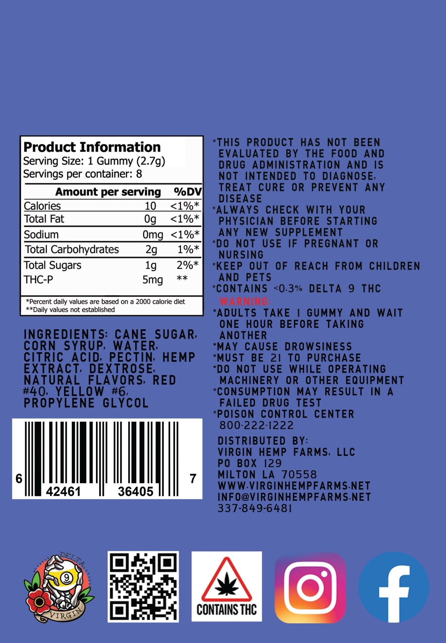Blue Raspberry 5mg THC - p 8 count gummy (Box of 10) - Tree Spirit Wellness