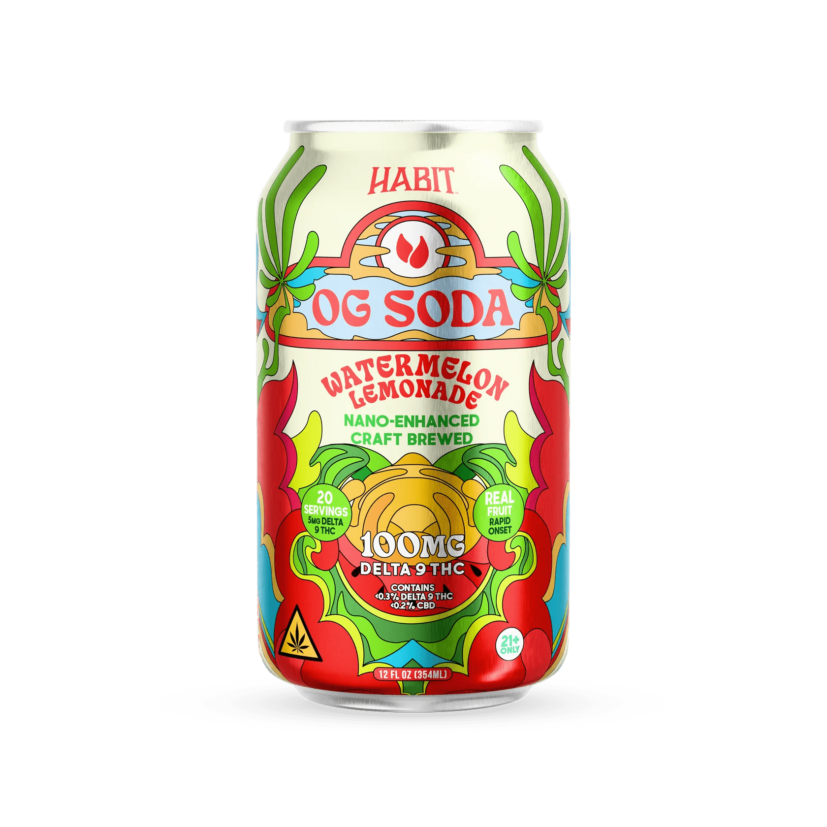Delta 9 100mg OG Soda - Watermelon Lemonade Flavors - 4*6pk - Sold in 24 Can - Tree Spirit Wellness
